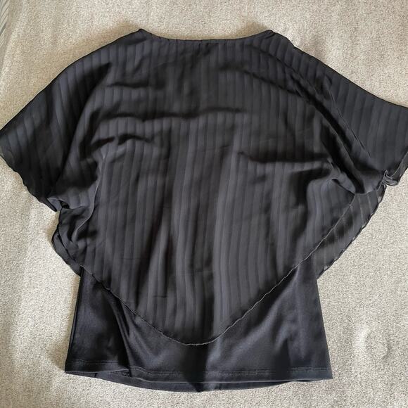Black Layered Flowy Sheer Vertical Strip Cape Blouse Size M - Picture 5 of 5